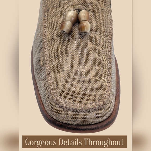 Stuart Weitzman Taube Woven Loafer Size 8.5 Wooden Beads Block Heel Square Toe - Picture 6 of 16